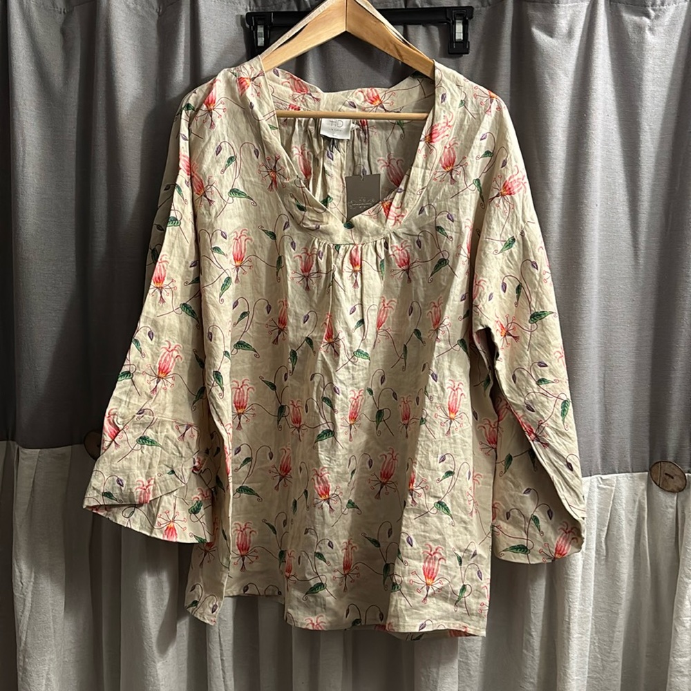 Anthropologie Floral Blouse in Cream and Red